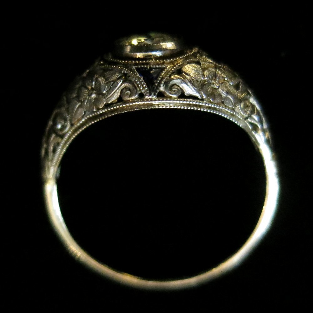 リング　ダイヤモンド　サファイア　ホワイトゴールド　エドワーディアン　アールデコ