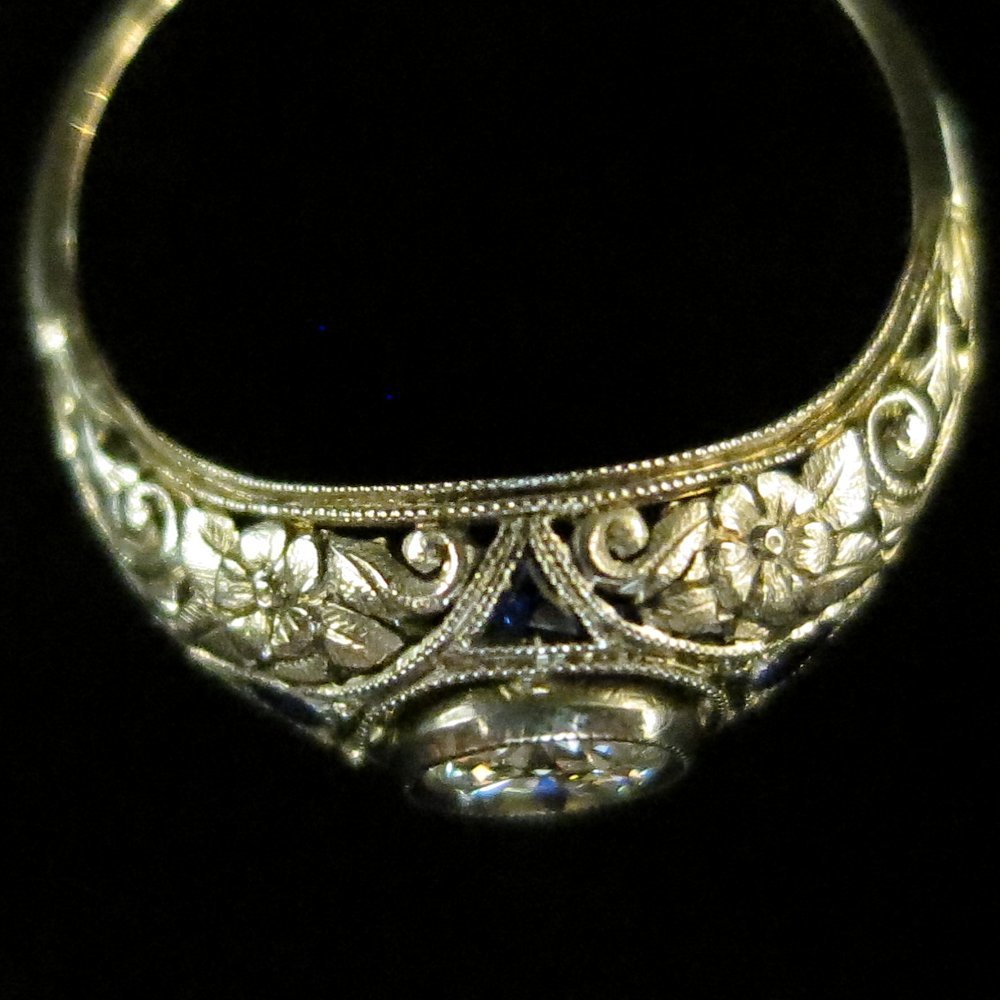 リング　ダイヤモンド　サファイア　ホワイトゴールド　エドワーディアン　アールデコ